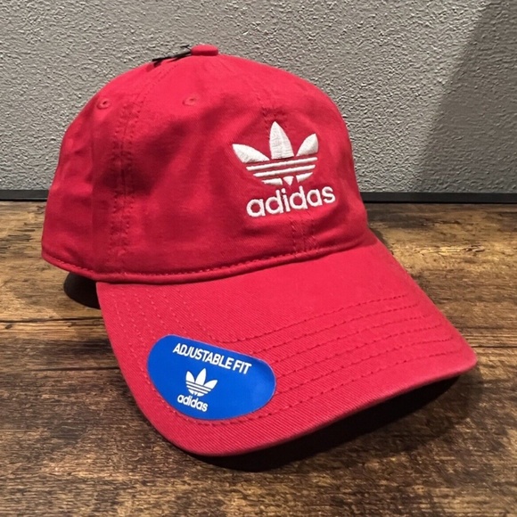 adidas Other - Adidas Trefoil Hat Adjustable Strapback Red SpellOut Logo Casual Cotton Dad Cap